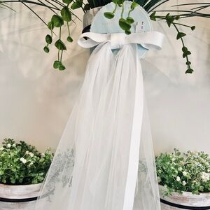 Elegant White Bow with Veil Hair Accessory with Ribbon